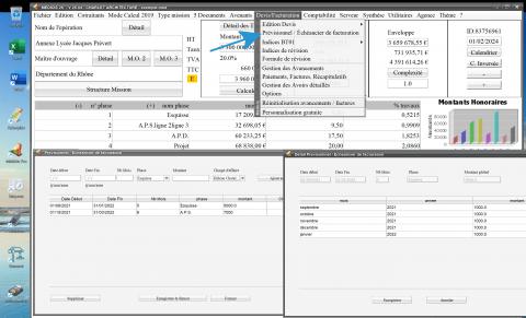 amélioration de la gestion des prévisionnels du logiciel de proposition d'honoraires de Architectes Médicis Mac et PC v26.04