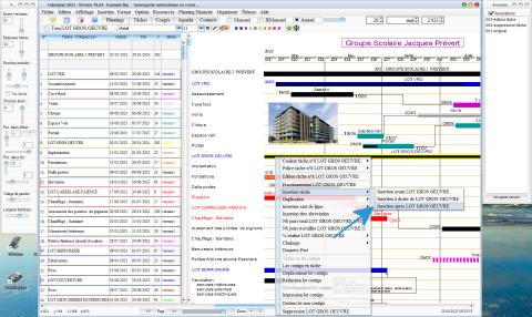 amélioration de l'insertion des tâches depuis le menu flottant dans le logiciel de planning de chantier et d'Architecture Mac et PC v18.04