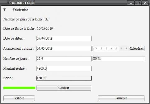 avantcement d'un lot ou d'une tâche de planning pac ou pc