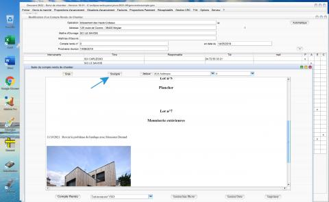 Nouveau bouton souligné lors de l'édition des comptes rendus de chantier dans Gescant Mac et PC 18.01