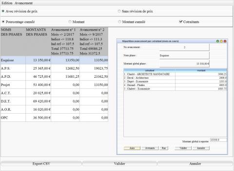 amélioration de la gestion de la répartition par co-traitant des avancements par phase