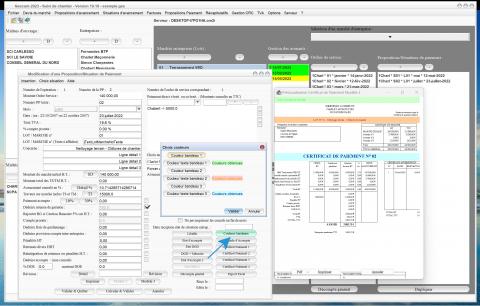nouveau choix des couleurs du certificat de paiement numéro 3 du logiciel suivi de chantier Gescant Mac et PC v19.18