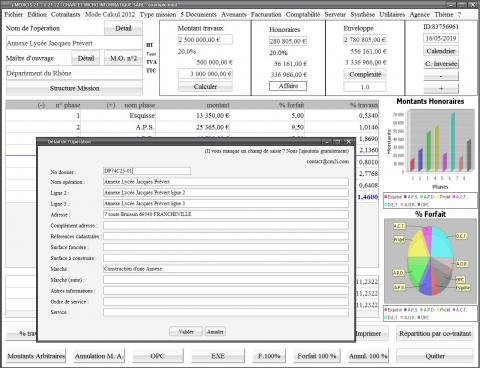 détail opération de la gestion des honoraires de Maîtrise d'Oeuvre Médicis Mac et PC