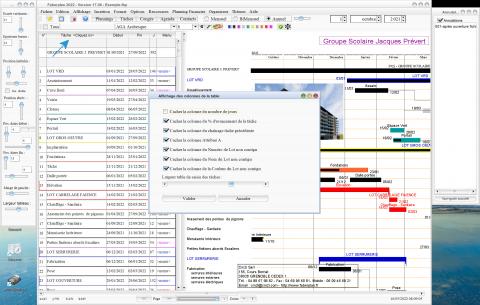 Gestion des colonnes dans la table de saisie du logiciel de planning de chantier Faberplan Mac et PC v17.08