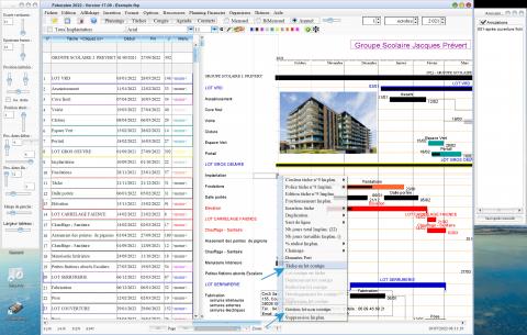 Lot de taches contigues et non contigues dans le logiciel de planning chantier Faberplan Mac et PC 17.08