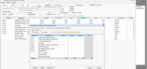 Capture d'écran du nouvel import par budget ou lieu d'exécution des pourcentages réalisés des entreprises dans le logiciel de suivi de chantier Gescant pour Mac et PC, version 2203, destiné aux architectes et professionnels de la maîtrise d'œuvre