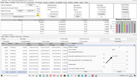 saisie soustraction pour delta de pourcentage dans la répartition par cotraitant de la gestion des honoraires de Maîtrise d'Oeuvre Médicis 2225