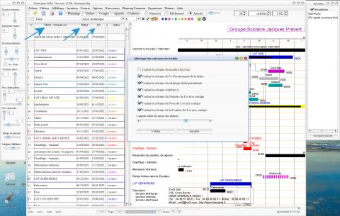 Enregistrement taille colonnes du logiciel de planning de chantier Mac et PC 17.09